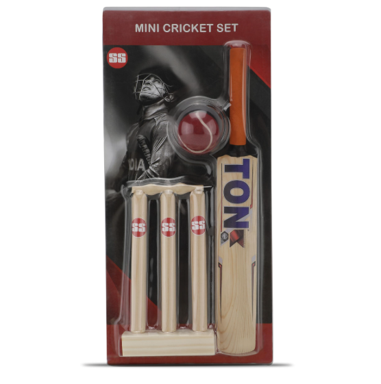 TON Mini Cricket Set | Kids Indoor Outdoor Sports Equipment with Bat, Ball and Stumps, Portable Play Combo