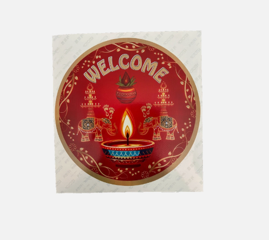 Hindu Diwali Auspicious Rangoli Art Square Sticker Holographic Fleck Approx 25cm