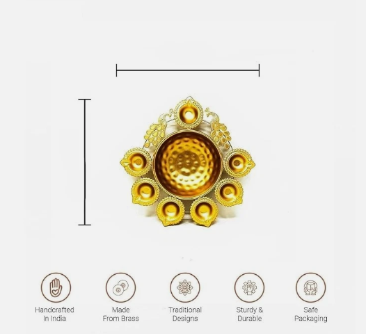Handcrafted Metal Diya Urli Bowl – Gold– Diwali Wedding Home Decor Gift | 7 Diya