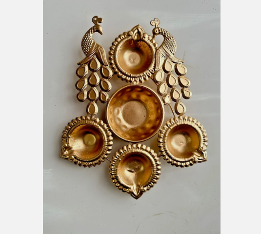 Handcrafted Metal Diya Urli Bowl – Gold– Diwali Wedding Home Decor Gift | 4 Diya