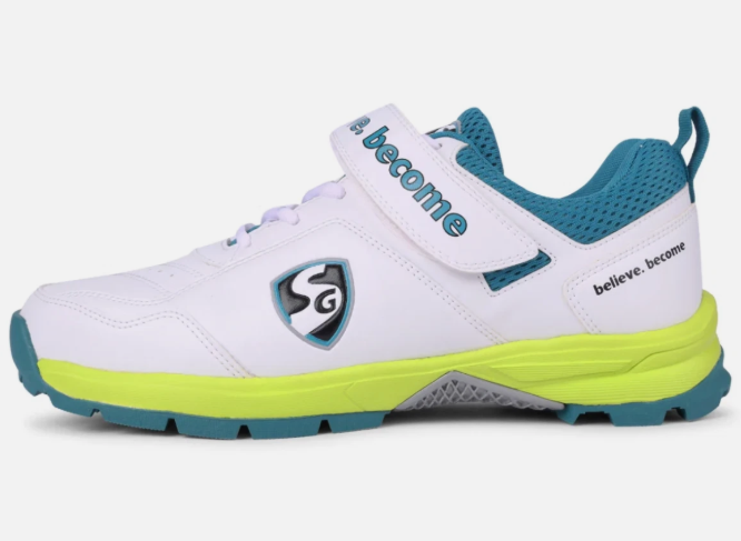 Cricket Shoes | SG CENTURY 6.0 - Sleek Design | White/Sea Green/Fluro Green