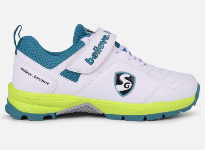 Cricket Shoes | SG CENTURY 6.0 - Sleek Design | White/Sea Green/Fluro Green
