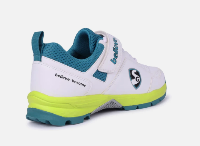Cricket Shoes | SG CENTURY 6.0 - Sleek Design | White/Sea Green/Fluro Green