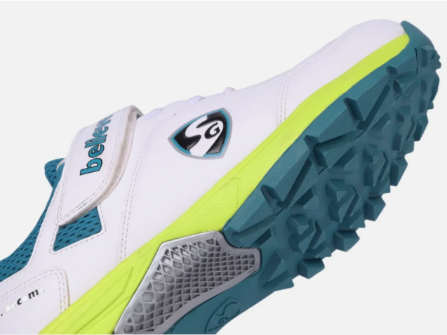 Cricket Shoes | SG CENTURY 6.0 - Sleek Design | White/Sea Green/Fluro Green