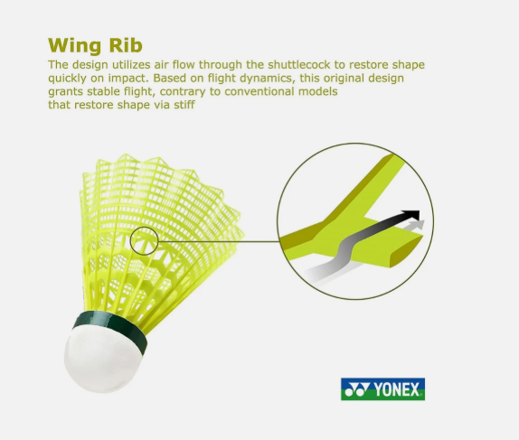 YONEX Mavis 2000 Green Cap Nylon Shuttle - Yellow (Slow, Pack of 6)