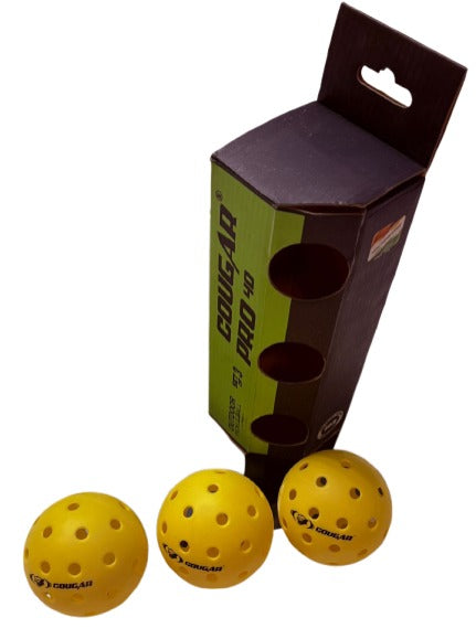 Pickleball Set of 3 – COUGAR PRO 40 Outdoor Balls | High Visibility Yellow